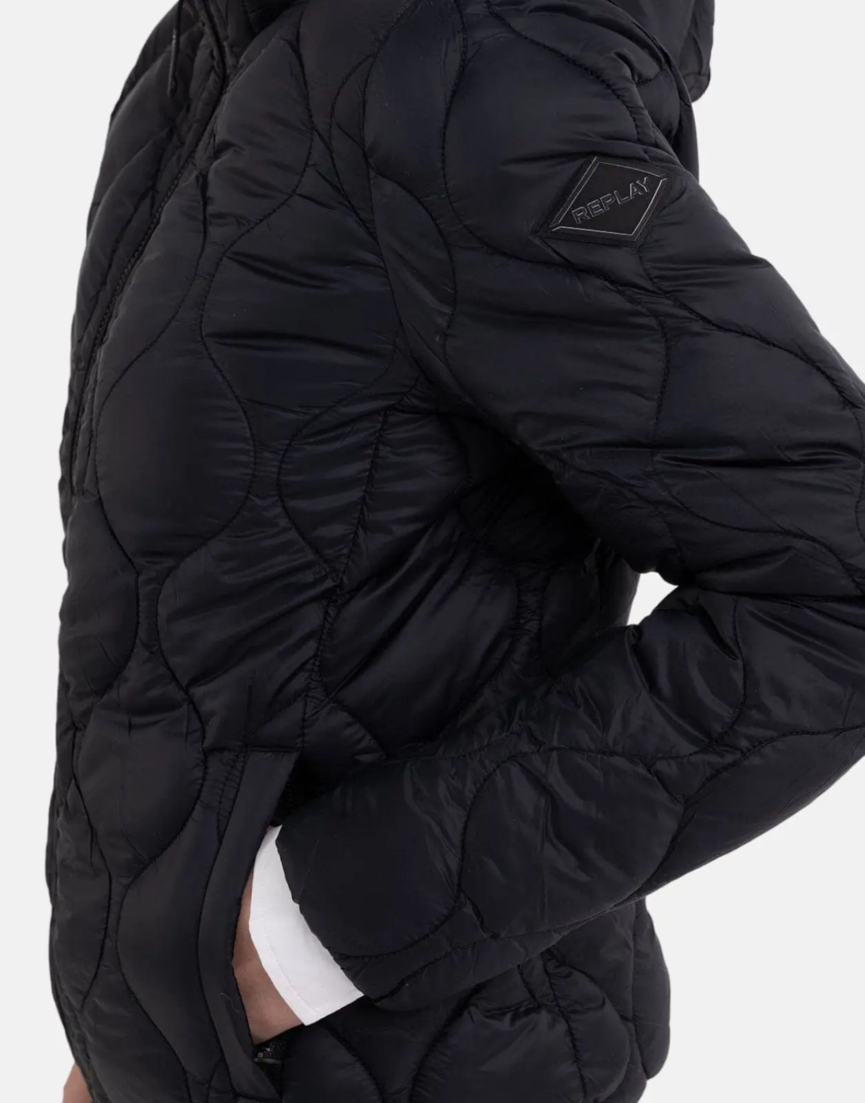 Replay Recycled Quilted Black Ladies Jacket - Image 4
