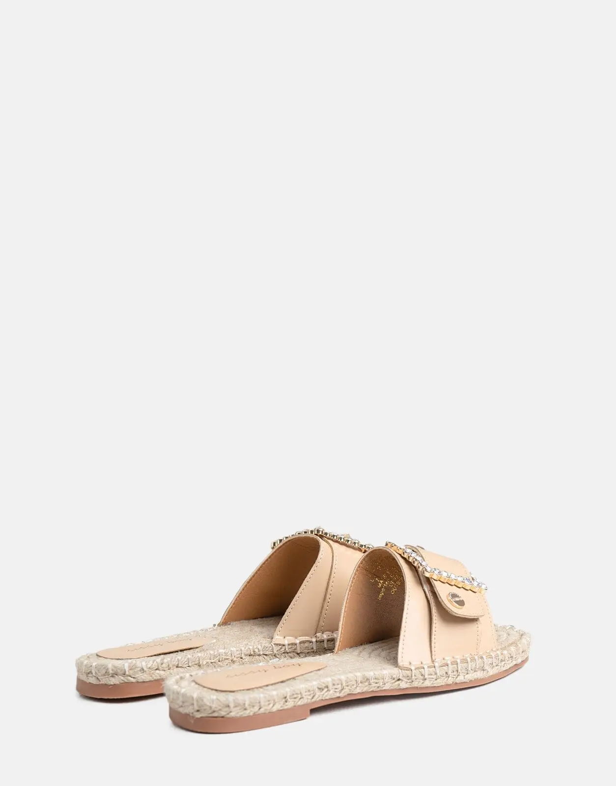 Sissy Boy Flat Espadrille Sandal Bling Buckle Beige - Image 3