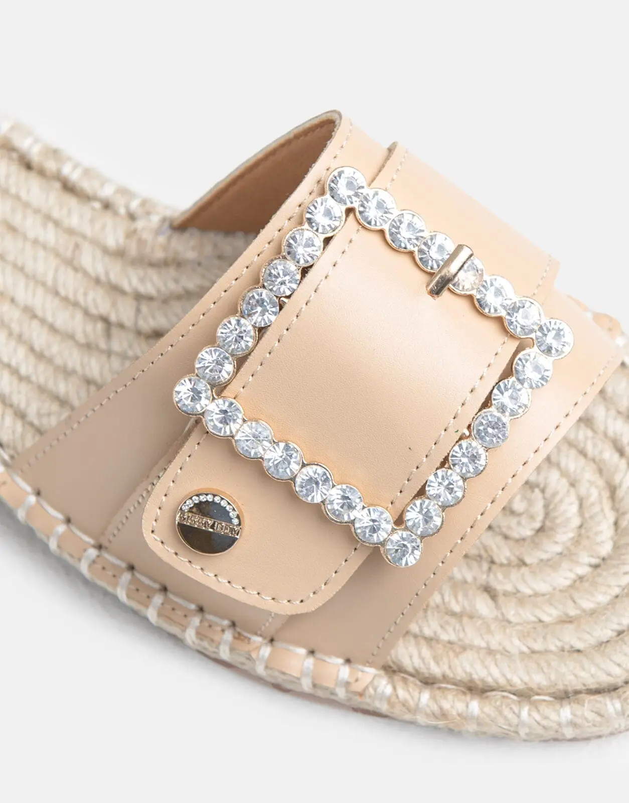 Sissy Boy Flat Espadrille Sandal Bling Buckle Beige - Image 4